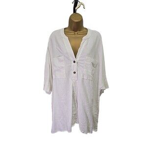 Marc New York Top Womens 1X Cream Linen Blend Lagenlook Oversized Boxy Pullover